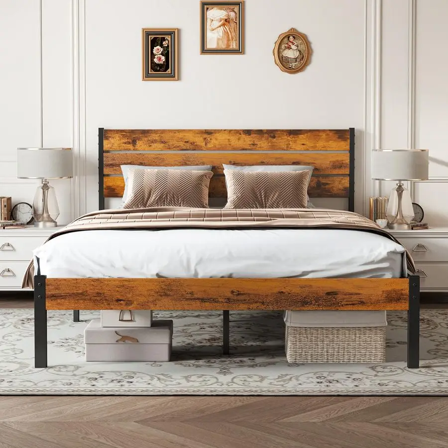 

Full Size Bed Frame with Headboard, 800LBS Mattress Foundation with All Sturdy Metal Support, Under Bed Storage, No Box Spring N