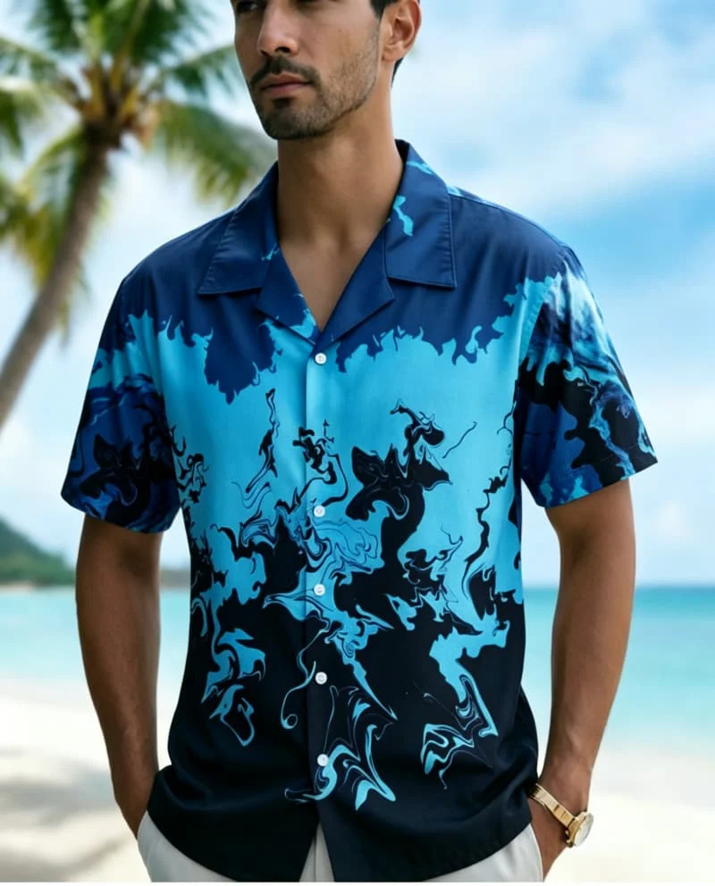 

Men's Fluid Abstract Printed Hawaiian Shirt, Suitable for Summer Vacation, Beach Parties, Daily Dressing, and Music Festivals