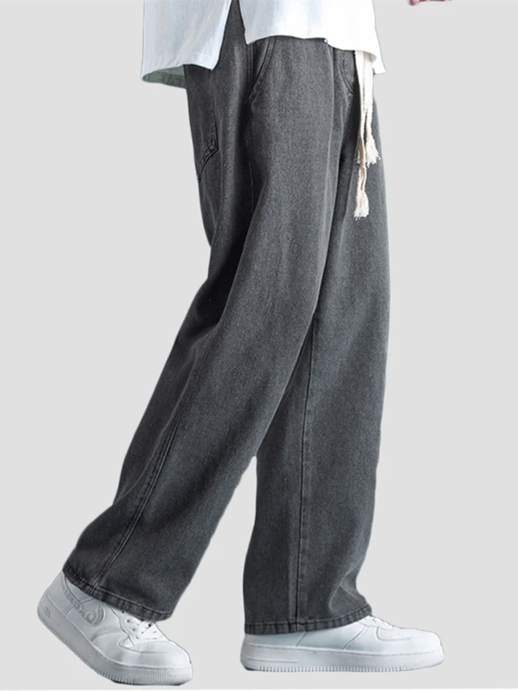 

Trendy Men's Jeans Spring Autumn Loose American High Street Casual Pants Hong Kong Style Drawstring Straight Leg Wide Leg Lon...