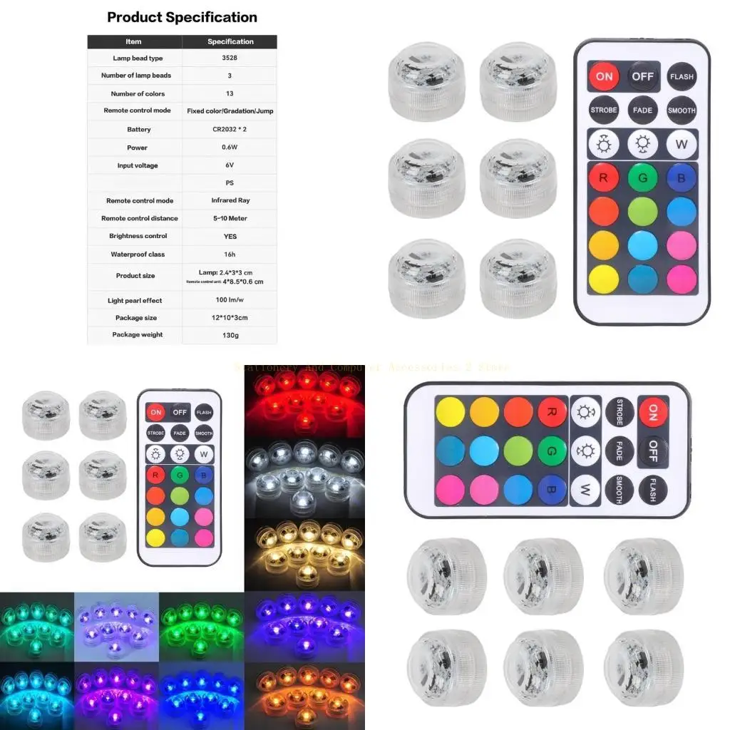 

Color LED Night Light Set With Remote Control And 6 Waterproof Lamps For 3D Printing Models Use
