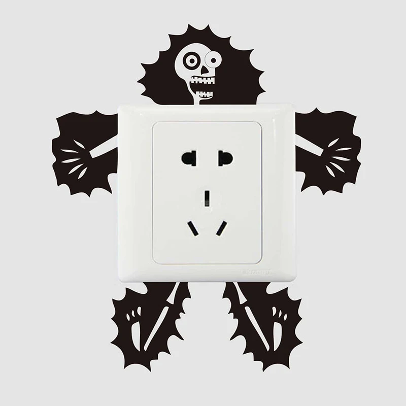 Electrocution Skeleton Man Switch Sticker, Children's Bedroom Bathroom Wall Sticker Self-adhesive Halloween Fun Fashion Style