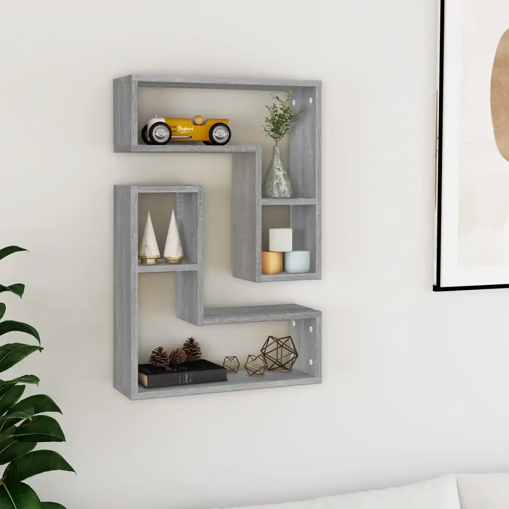 Wandregale, 2 Stück, Sonoma-Grau, 50 x 15 x 50 cm, Sperrholz, Kunst- und Fotorahmen, Displays, Heimtextilien, Wandregale, Aufbewahrungsregale