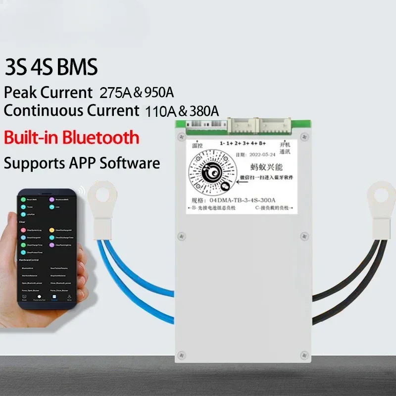 ANT BMS 3S 4S Smart BMS 275A 950A Bluetooth APP Software Continuous Current 110A LiFePo4 Li-ion LTO Battery Protection Board PCM