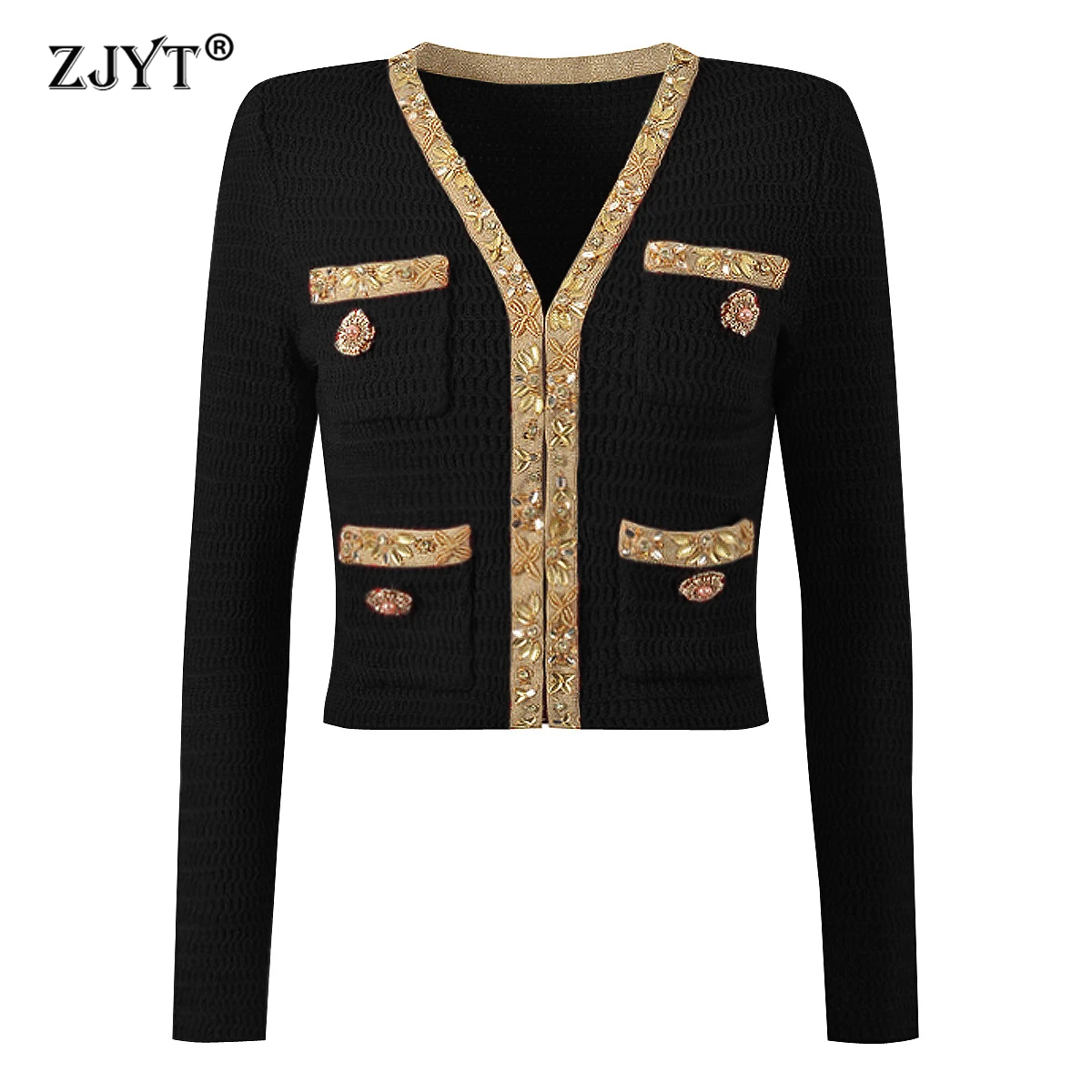 ZJYT Spring Luxury Beading Knitting Cardigan Sweaters Skirt Set Women Knitwears Outfit Jersey Mujer Elegant Party Suit 2025 Red