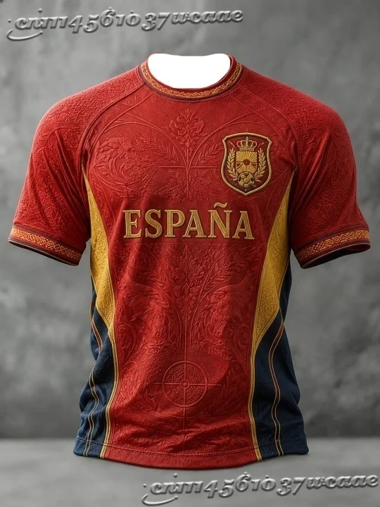 Spain Soccer Jersey Iberian Historic Architecture Print Baroque Golden Ornament Motifs 2026 Custom Crest Fan Football Shirt