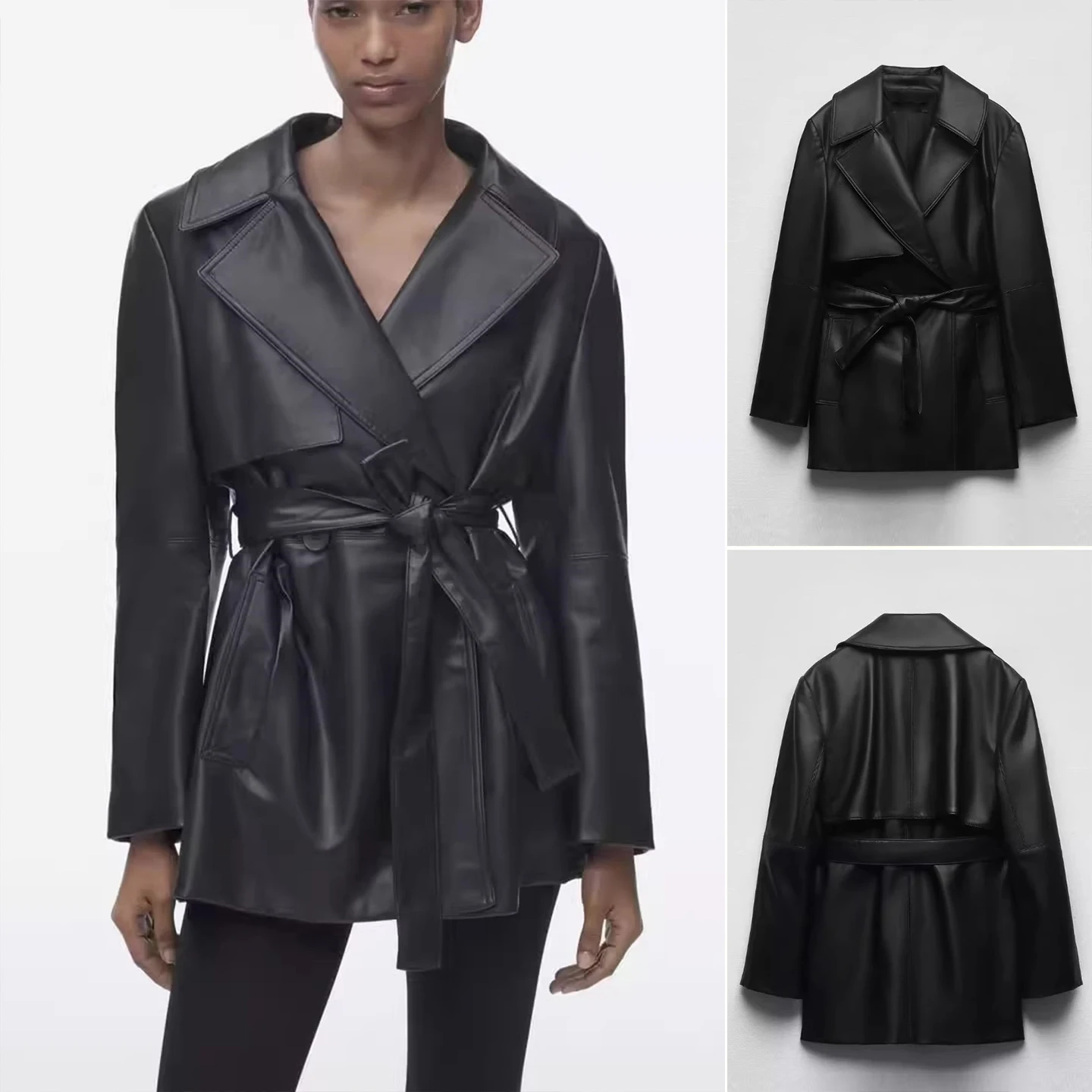 جديد وصول المرأة السائق Sle ort بولي معطف معطف جلد مع حزام صف مزدوج أزرار الخريف Faion ملابس خارجية 2583872