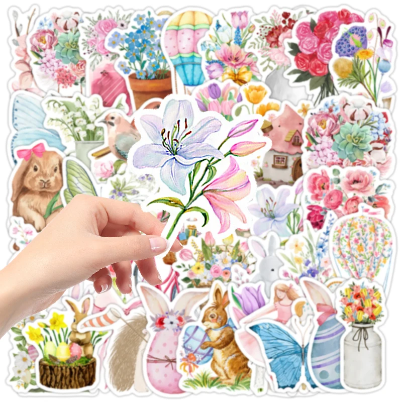 50PCS Cartoon Easter Theme Stickers Creative DIY Decor for Notebook Suitcase Water Cup Guitar Laptop Waterproof Decals Kids Gift