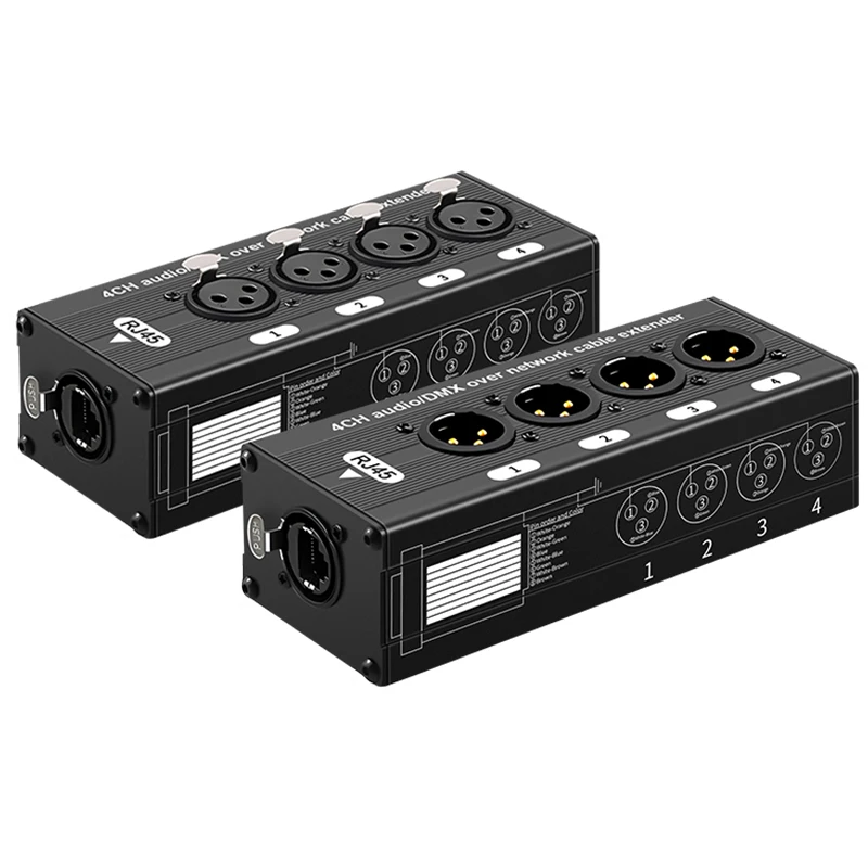 High Quality 4 Channel XLR Audio Extender Over Cat5/Cat6, Long Distance Signal for Microphone, Stage Light & Console
