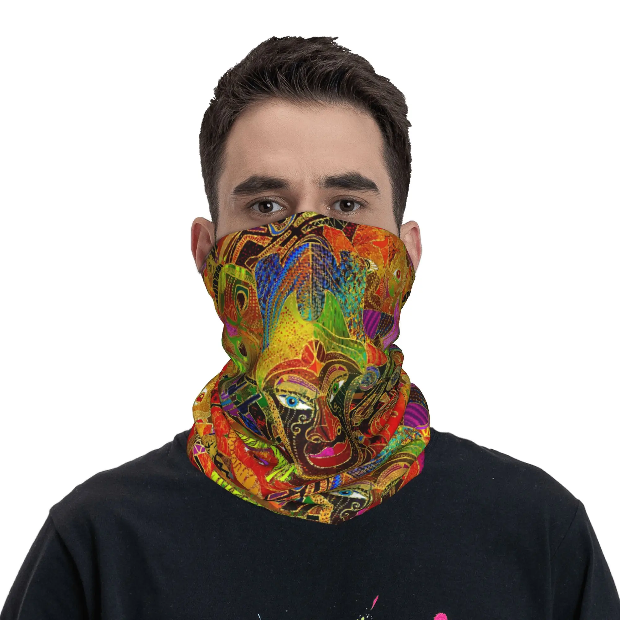 African Tribal Mask colorful collage Bandana Neck Gaiter Printed Mask Scarf Warm Face Mask Riding For Men Women Adult