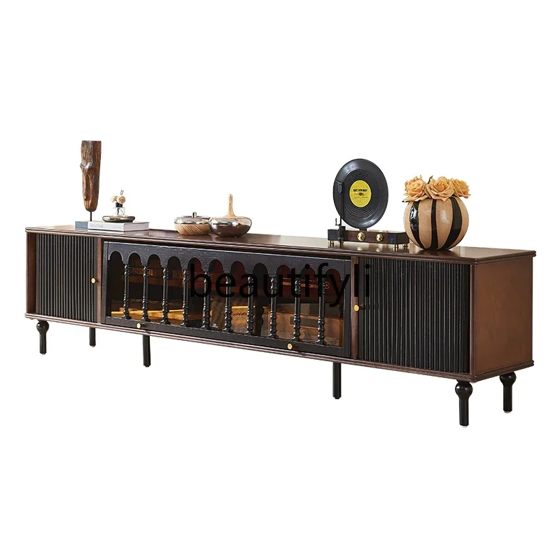 

French retro solid wood TV cabinet black high-end American small apartment floor locker designer furniture4593