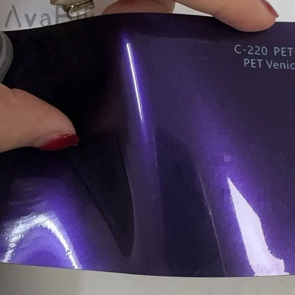 PET High Gloss Metallic Midnight Purple Vinyl Car Wrap Film With Air Release Initial Low Tack Glue Auto Aurora Purple Stickers