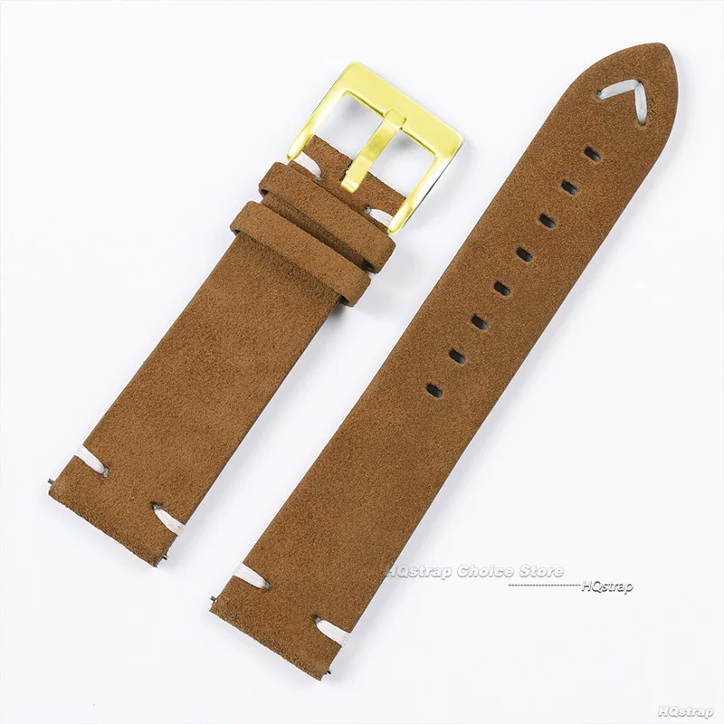 Gold Buckle Band 18mm 20mm 22mm High Quality Suede Leather Vintage Strap Quick Release Watchband Sport Bracelet Accessories