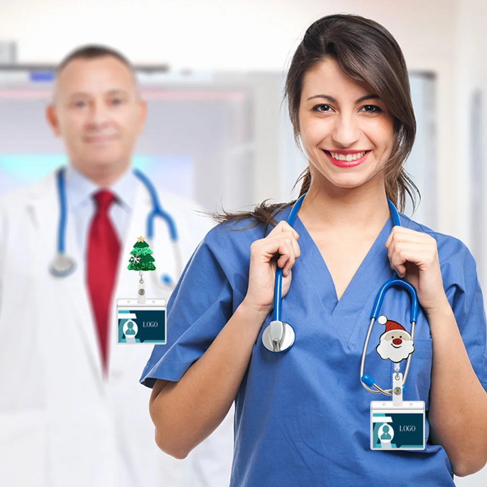 

8Pcs Retractable Badge Reel Holder -Resistant Xmas Design Nurse Badge Clips for Healthcare Workers Teachers