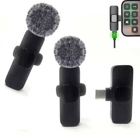 안드로이드 폰용 무선 타이 마이크 2팩, 라펠 마이크 플러그 앤 플레이 무선 마이크 소음 감소 미니 마이크 비디오 녹화 인터뷰 팟캐스트 브이로그 유튜브 틱톡용