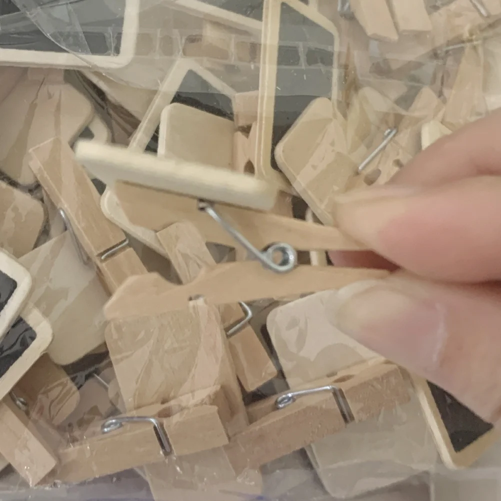 50Pcs Mini Chalkboard Signs Small Wooden Chalkboard Clip Food Label Clips Message Board Clamps for Party Kitchen