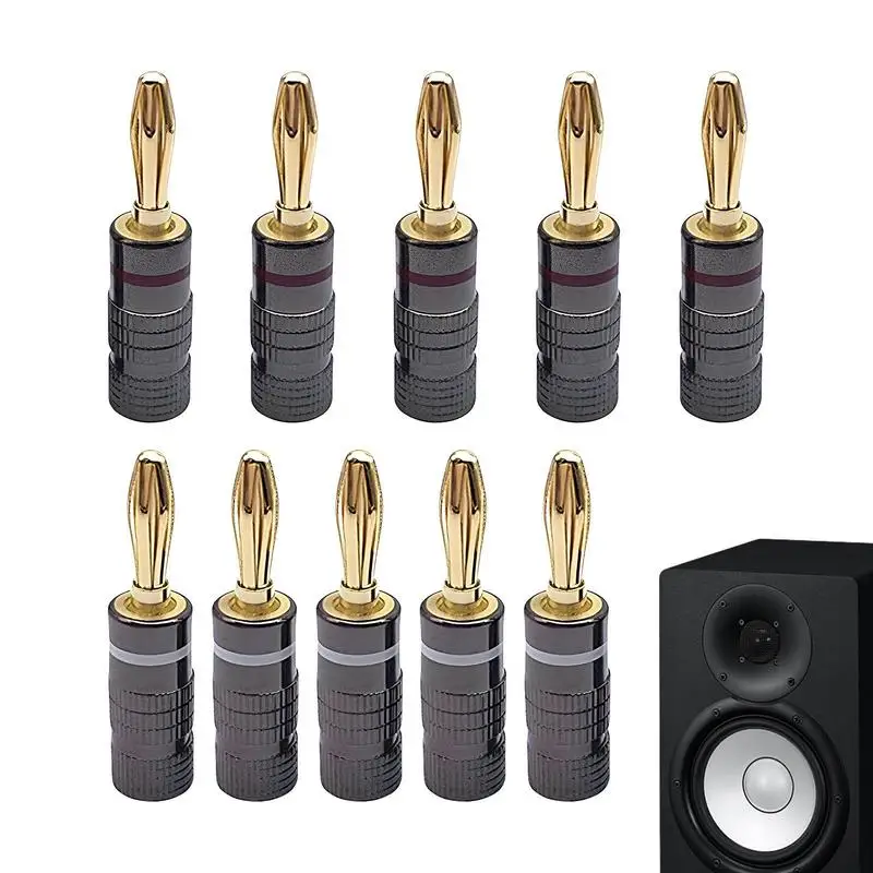 Gold Plated Speaker Banana Plugs 4mm Speaker Wire Banana Plug Connectors 10X Banana Plug Male Adapter 24K Gold Plating For