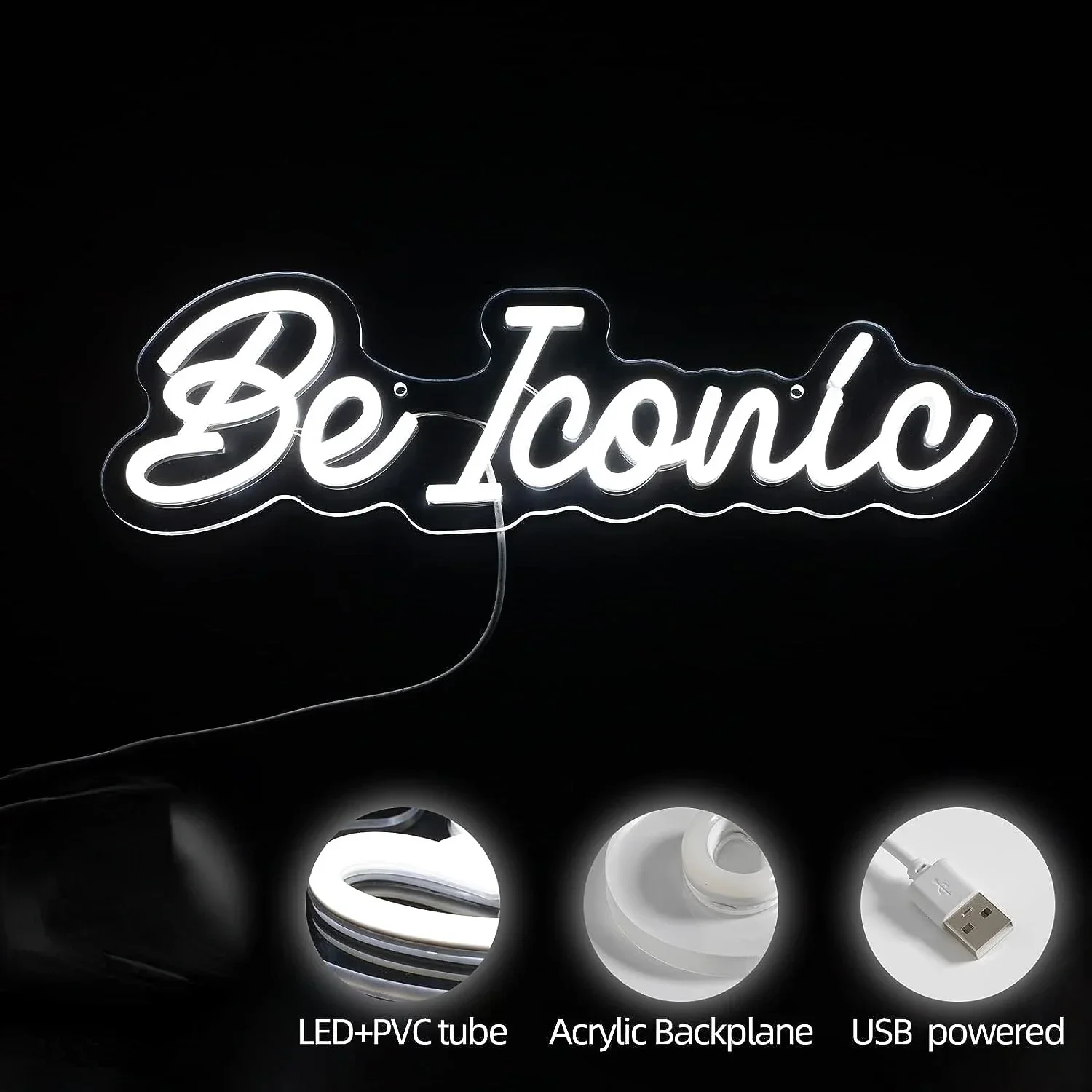 Be Iconic White Led Letter Neon Light Sign Iconic Neon Signs for Wall Decor Shop Bar Pub Game Room Decor camera da letto Birthday Decor