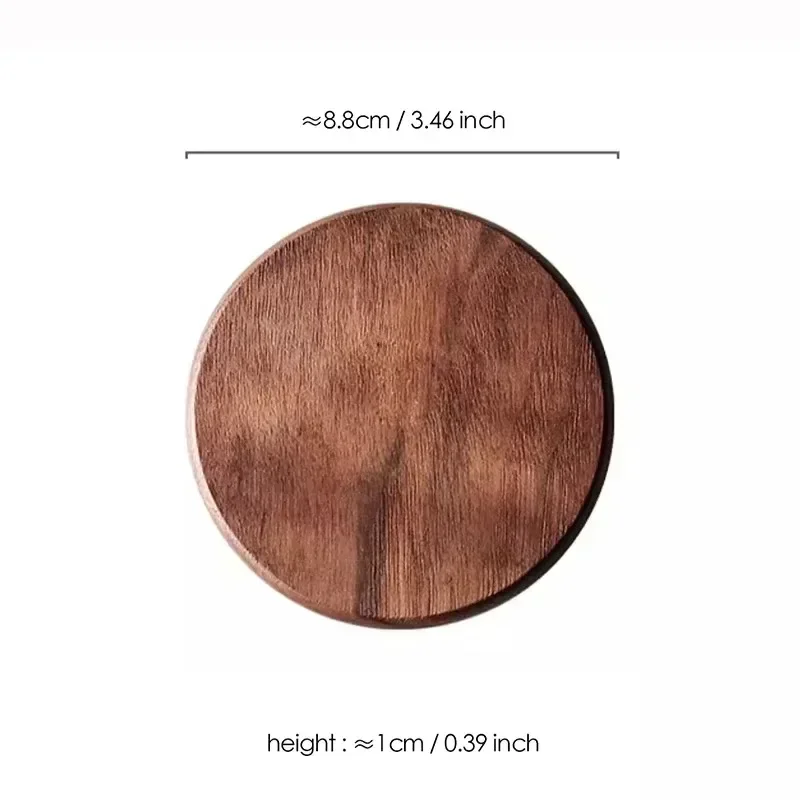 1PCS Solid Walnut Wood Coaster Round Beech Wooden Cup Mat Durable Heat Resistant Tea Coffee Wood Cup Pad Placemats 8.8cm/3.46in