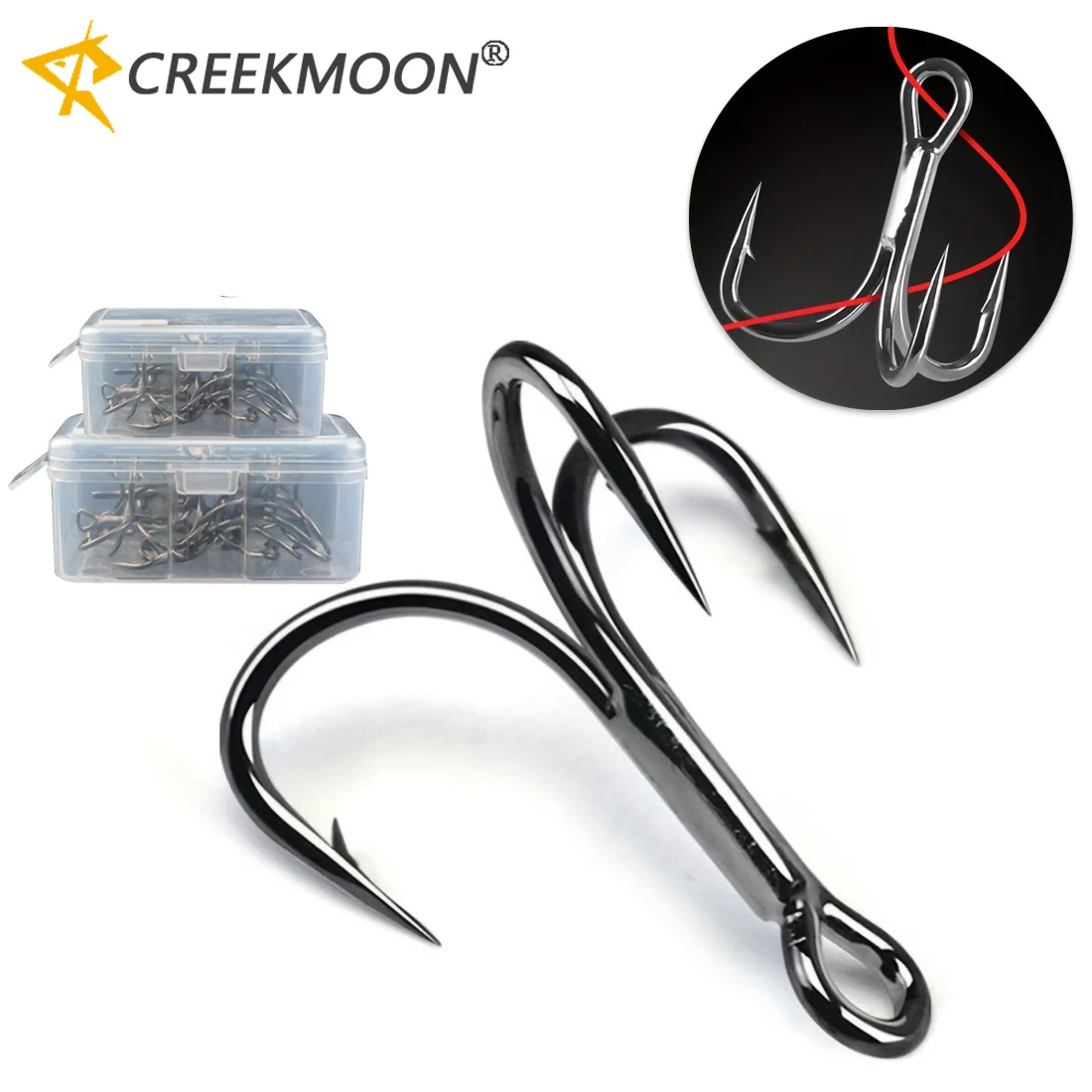 50pcs Fishing Treble Hooks High Carbon Steel Super Sharp Barbed Triple Fishhook Box Round Bend for Saltwater Surf Fishing Tackle