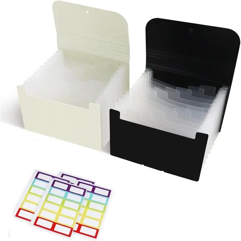 LXYB18B A6 File Case Notecard Container 2-Pack With Dividers And 13 Expandable Pockets For Recipe Coupon Sticker Stora