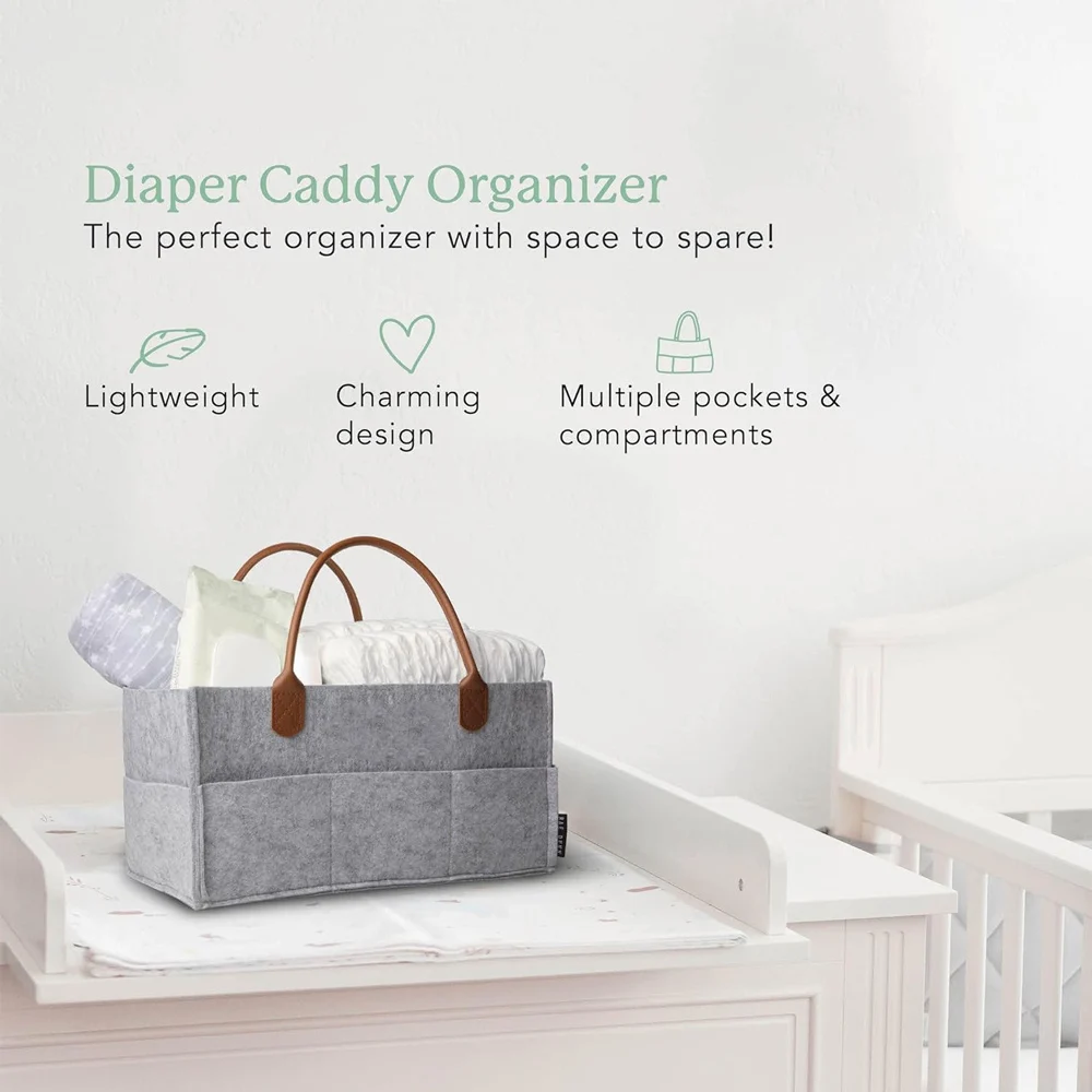 Baby Felt Storage Nursery Organizer Basket Infant Diaper Bag with Handle Caddy Changing Nappy Kids Storage Carrier Large Pocket