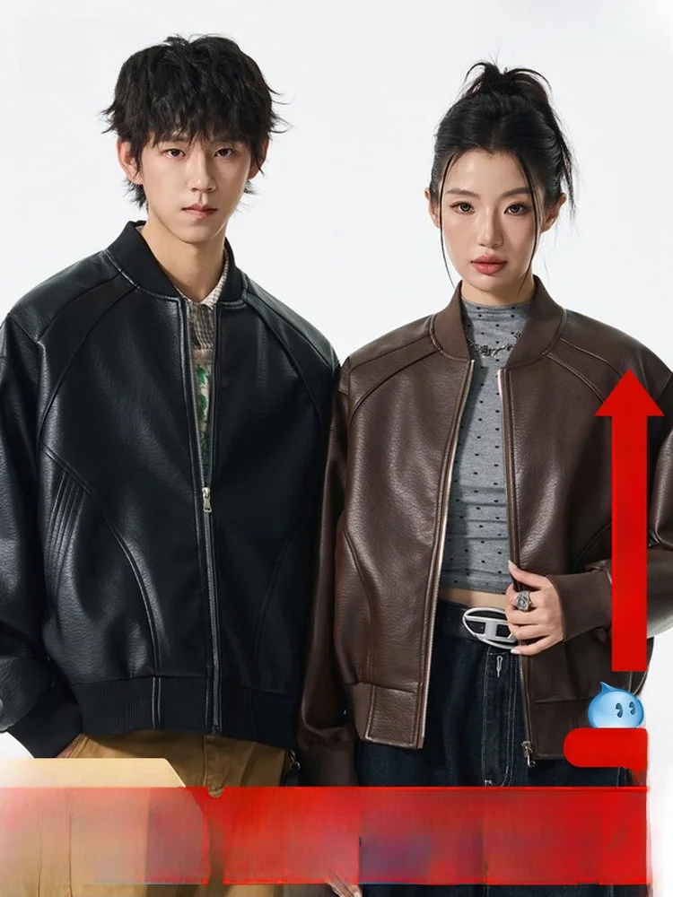 

Snow Flng 2026 Bubble Leather Casual Jaet Coat Couple Sle Men Women Retro Motorcycle Streetwear Polyester Fiber Zipper ...