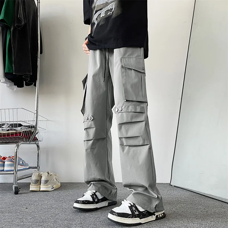 Men's High Street Workwear Paratrooper Track Pants Men Loose Straight Casual Pants Trendy Brand Functional Sports Wide Leg Pants