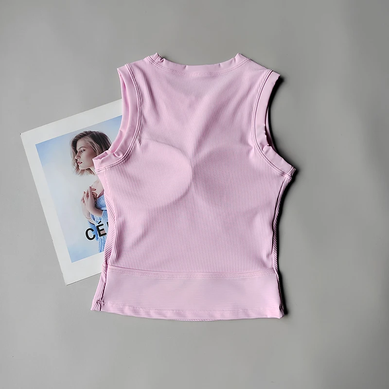 Yoga-Sportweste im neuen Stil, BHs für Frauen, schmaler kurzer Stil mit Brustpolster, schnell trocknender ärmelloser Fitnessanzug für Yoga. – Detail 4