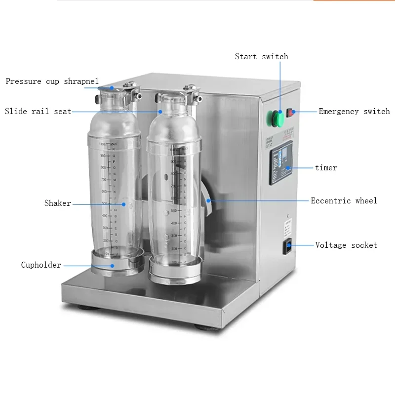 Commercial Boba Shaker Bubble Tea Shaker Double-head Pearl Milk Tea Shaking Machine Stainless Steel Milk Tea Shaker Cup