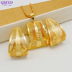 Luxury Classic Dubai Lady Jewelry Set Unique Pendant Drop Earring Gold Color Necklace Choker Jewelry Collar Daily Wear Gifts
