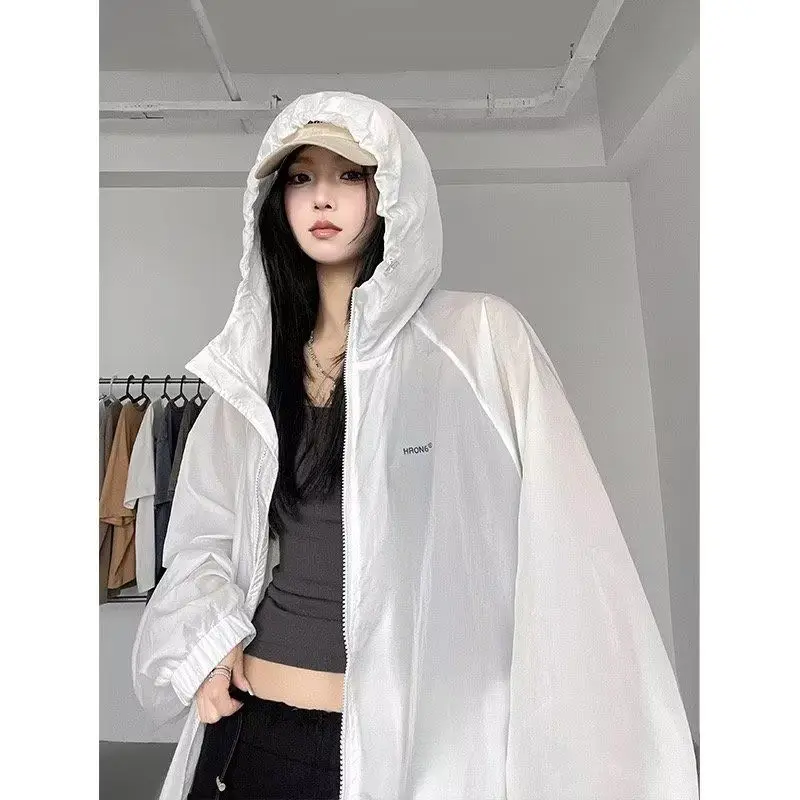 Outdoor Windbreaker Women Men Zipper Sweatshirt Hooded Jacket Sun Protection Lightweight Couple Fishing Hiking Sports Sportswear