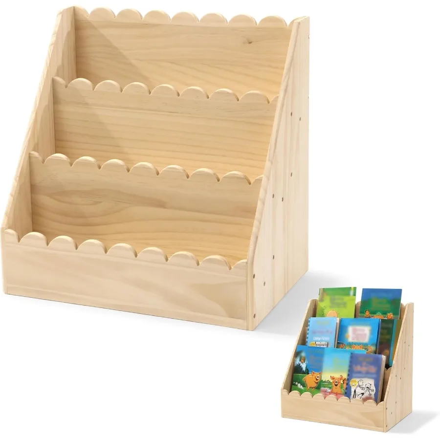 Scalloped 3Tier Wooden Bookshelf for Aged 15 Years Perfectly Sized for Toddlers Durable and Stylish Book Organizer for Nursery