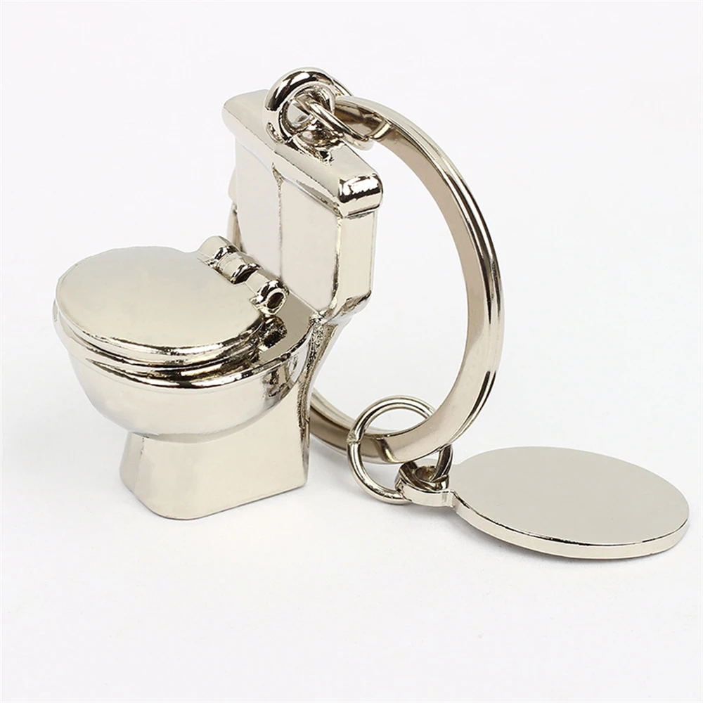 Creative 3D Mini Toilet Seat Metal Pendant Keychain Funny Bag Ornaments Car Motorcycle Trinket Keyring Hanging Accessories Gift