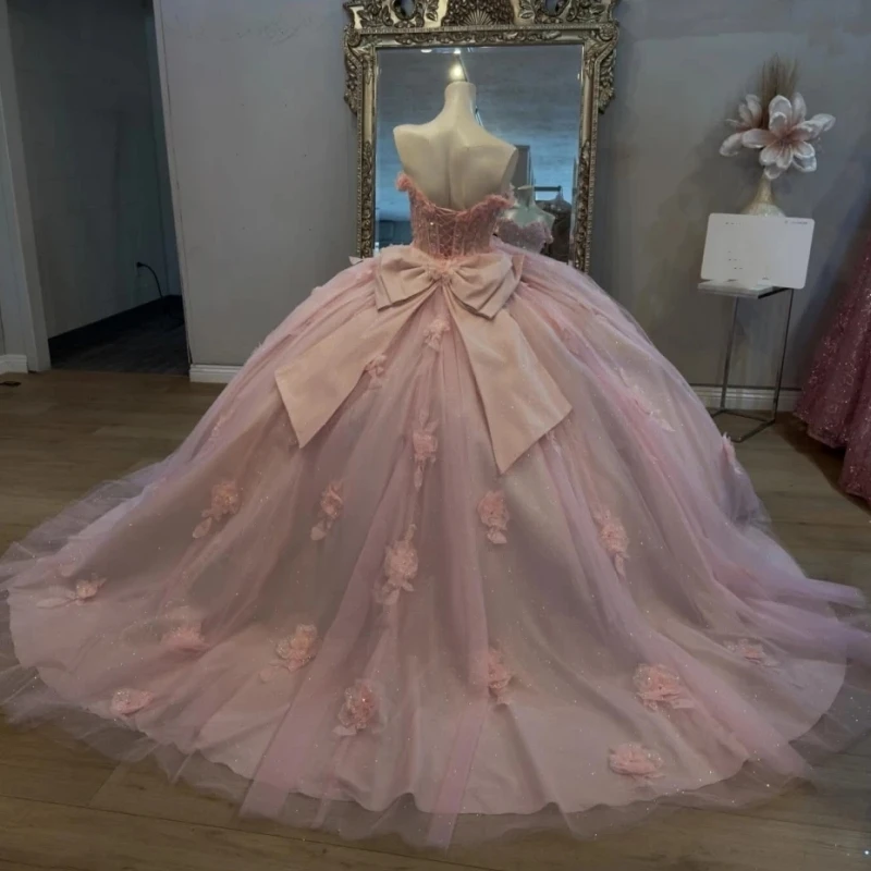 

A31053 Real Cinderella Princess 15th Girl Quinceanera Dress Flower Applique Bow Puffy Prom Birthday Party Dress 2025 Customized