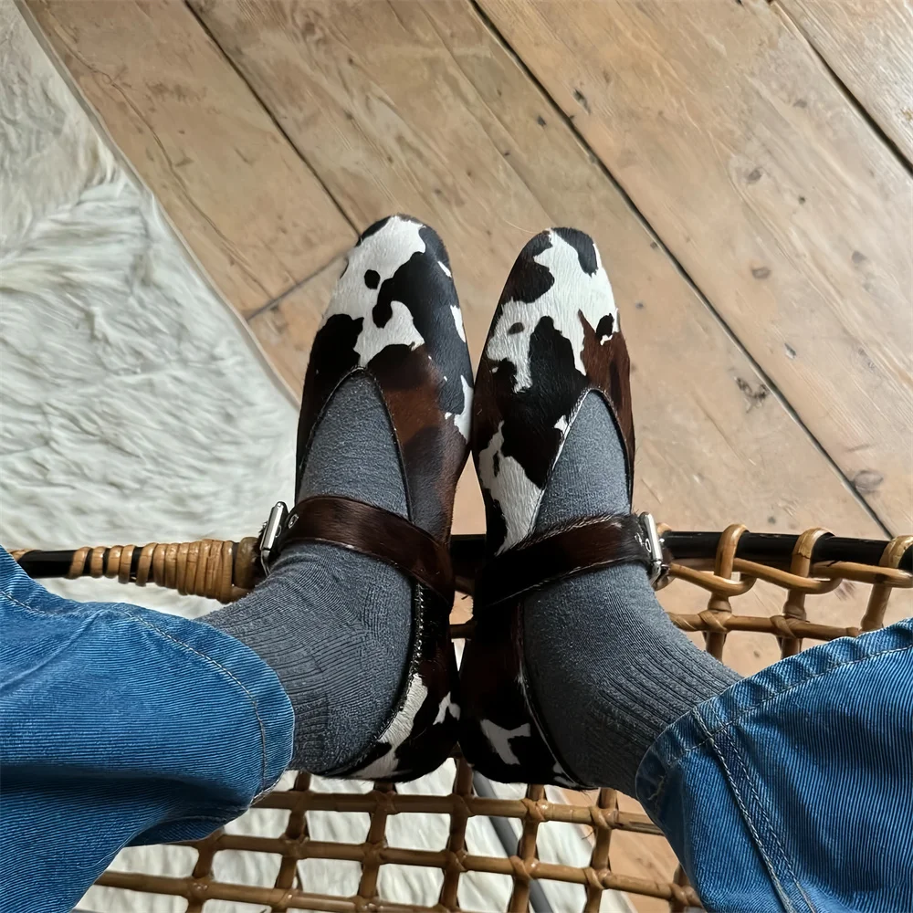 FEDONAS 2025 New Horsehair Mary Jane Flats Shoes Woman Buckles Round Toe loafers Casual Daily Flats Shoes Big Size image 4