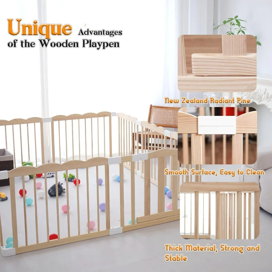 Grande box per bambini in legno regolabile per bambini piccoli e neonati Cortile da gioco portatile con cancello di bloccaggio per un'area di gioco interna sicura Ea