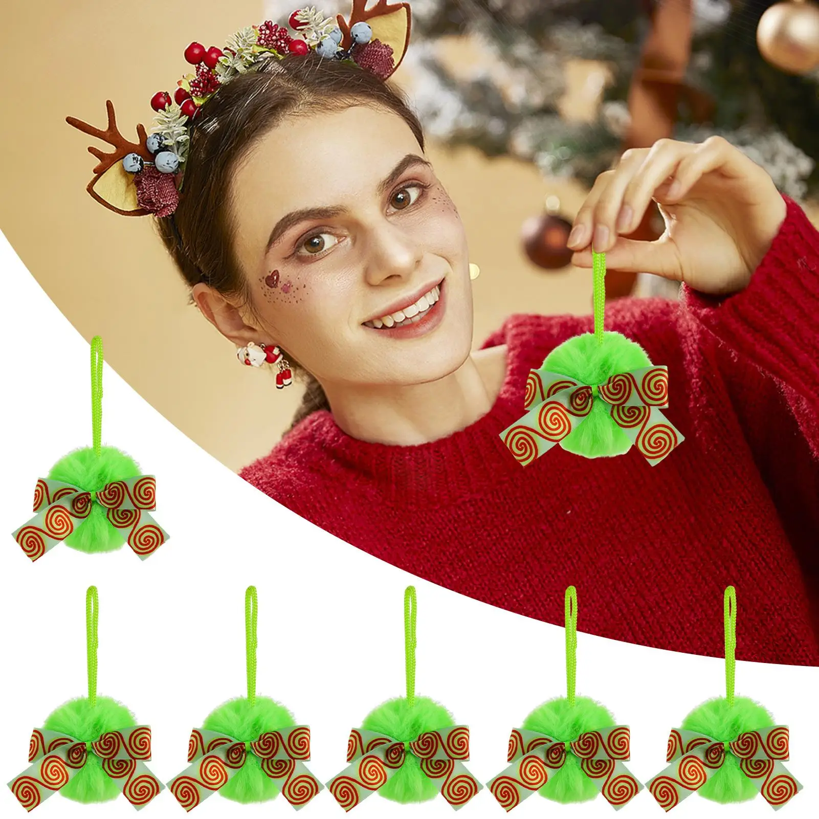 Christmas Ornaments Balls 6 Pieces Christmas Ball Set Plush With Bow Green Pendant For Bedroom Patio Workplace Front Door Home