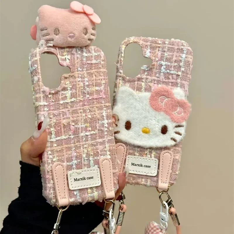 Pink Hello Kitty iPhone 16 phone case15/15 Pro cute 13/14 all inclusive 14 Pro female 14 Promax lanyard 16 Pro Kawaii New