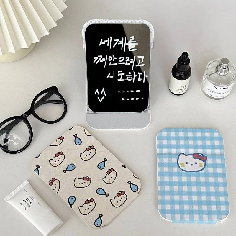 Desktop Makeup Mirror Solid Color Sanrio Simple Portable Handheld Makeup Mirror Student Compact Cute Pocket Mirror image 2