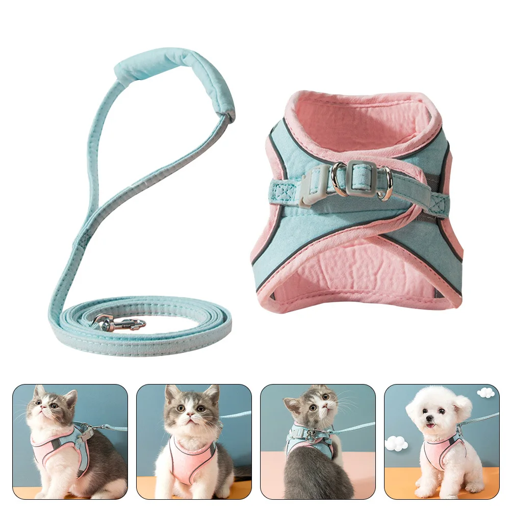 

1Set Kitten Harness Leash Adjustable Cat Pet Outdoor Walking Set Suede Traction Strap Pulling Rope Comfortable Control