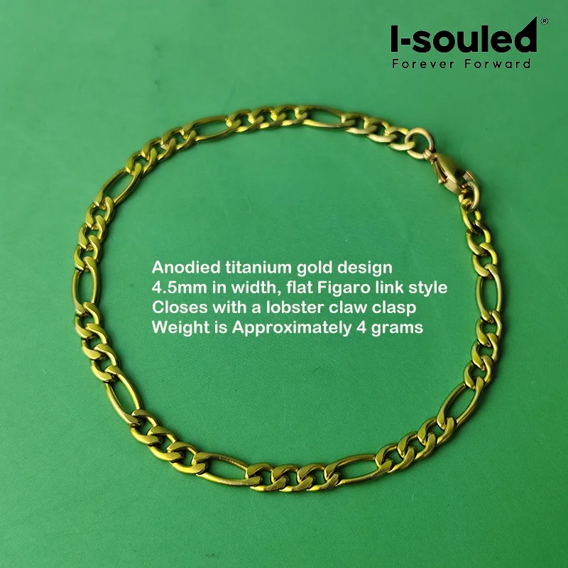 4.5mm Pure Titanium Flat Figaro Chain Bracelet Men Women Non-Fade Skin-Friendly Waterproof