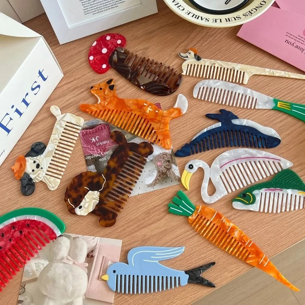 Hair Care Tulip Acetate Comb Animal Cartoon Makeup Comb Swan Dog Vegetable Hairdressing Combs Dormitory