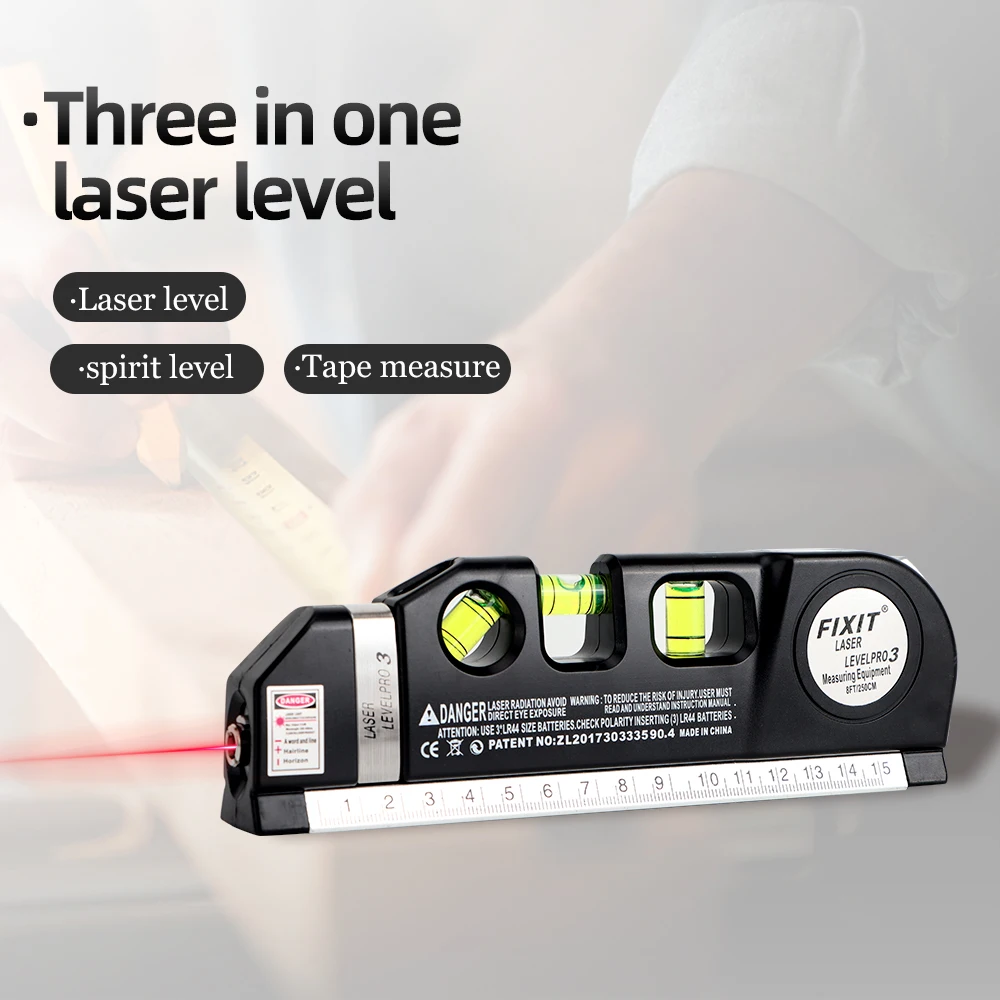 Multipurpose Laser Level Horizon Vertical Cross Lines Measuring Instrument 8FT Standard and Metric Rulers Measure Level Laser