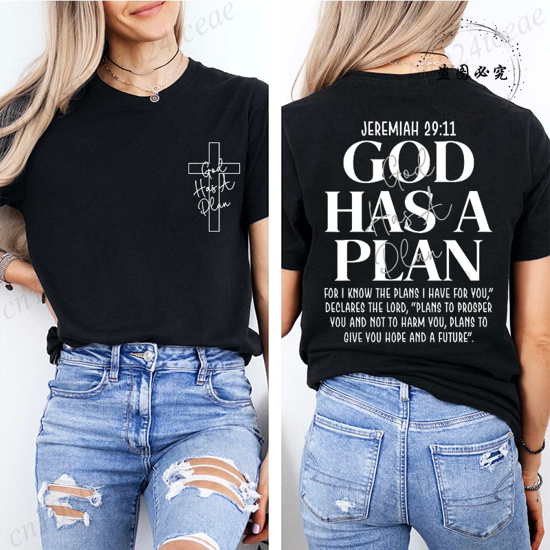 Jesus Christ Cross shirts designs T-Shirt for Women Retro God Has a Plan Ready To Press Graphic Tee Casual Short Sleeve Tops