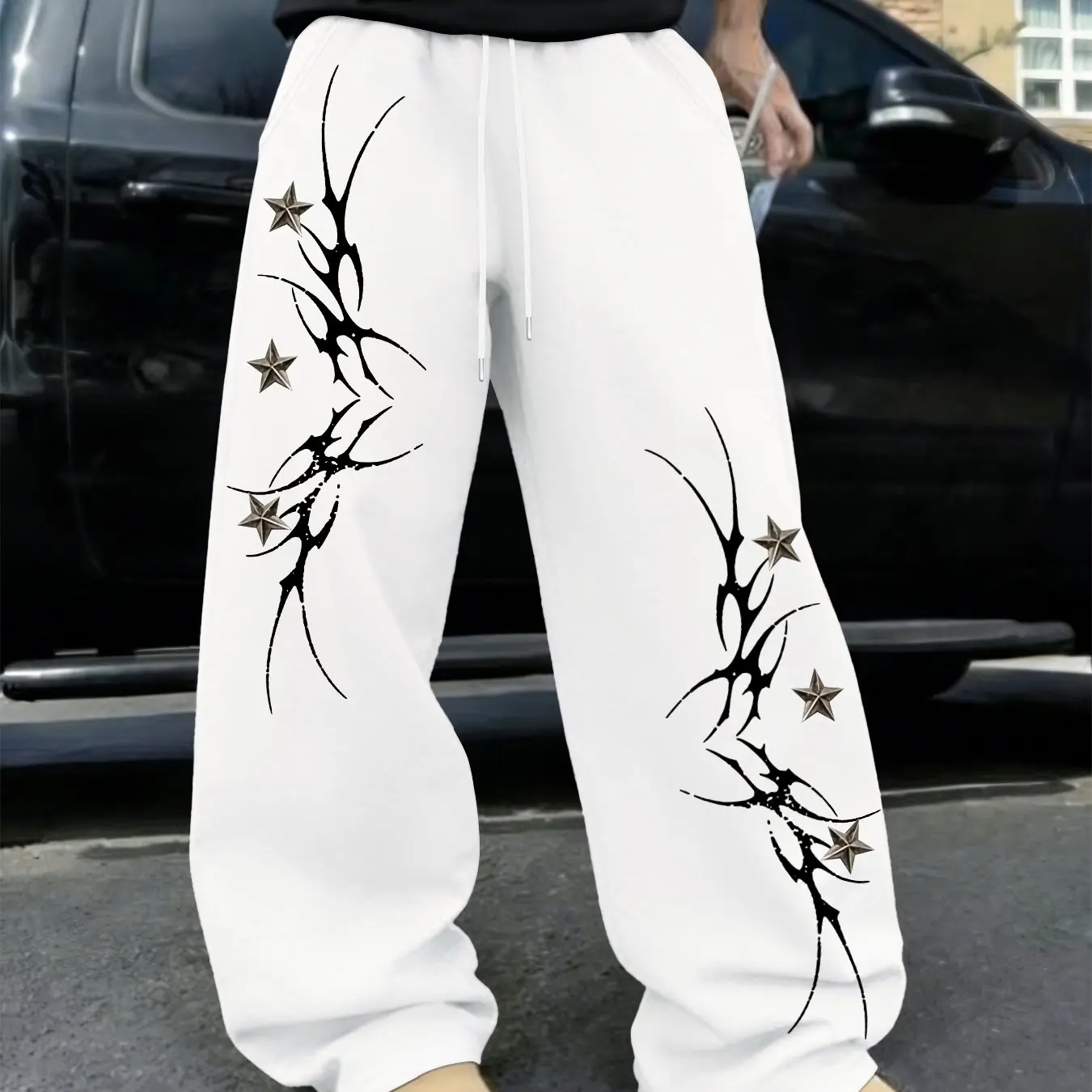 Men's Personalized Thorn Five Star Printed Casual Sports Pants Trendy Street Style Autumn New Collection Unisex