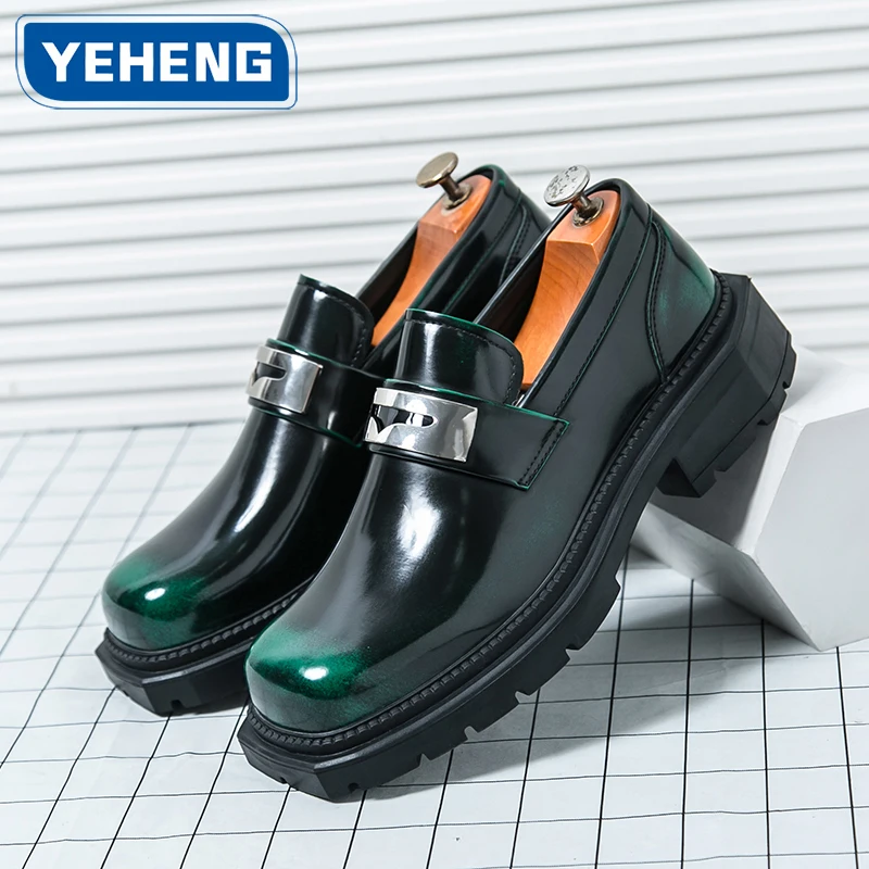 

Зеленые оксфорды в британском стиле на толстой подошве, мужские деловые модельные туфли на шнуровке, мужская повседневная обувь на подошве, кроссовки в уличном стиле