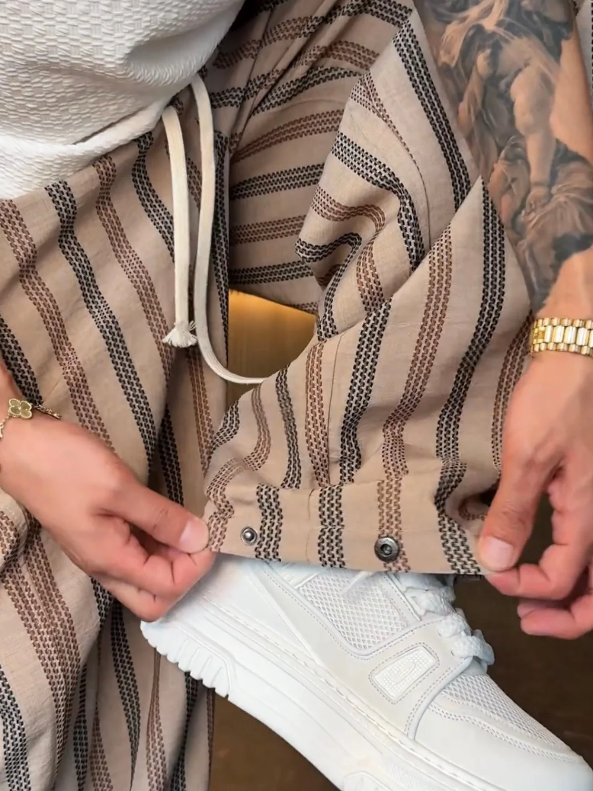 Men's Summer Leisure Ice Silk Stripe Wide Leg Casual Pants Fashionable Versatile Cool Feeling Breathable Drapey Straight Leg ...