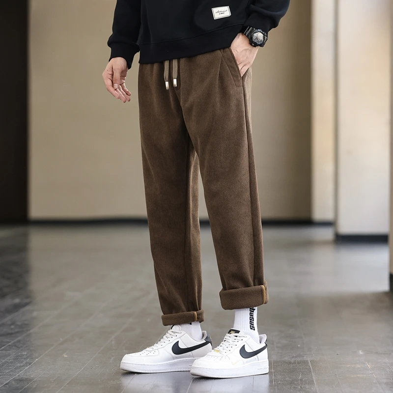 Men's Corduroy Pants for Winter  Autumn Anti-Pilling Anti-Static Antibacterial Elastic Waist with Drawstring Black Gray Khaki