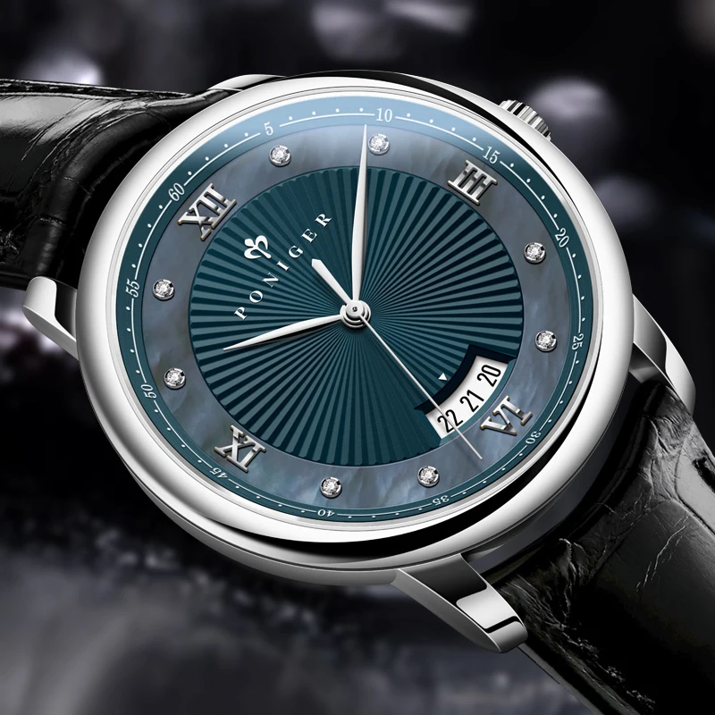 PONIGER Top Luxury Men's Quartz Watch Sapphire Glass Stainless Steel Waterproof Multifunctional Calendar Clock Business Man New