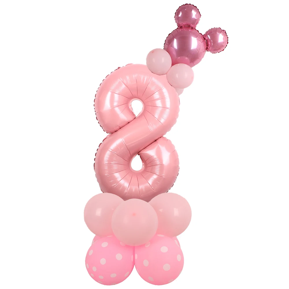 1 Set Minnie Numbers Balloon Gradient Rose Red Pink Number Mouse Head Balloon Column Girl Birthday Party Baby Shower Party Decor